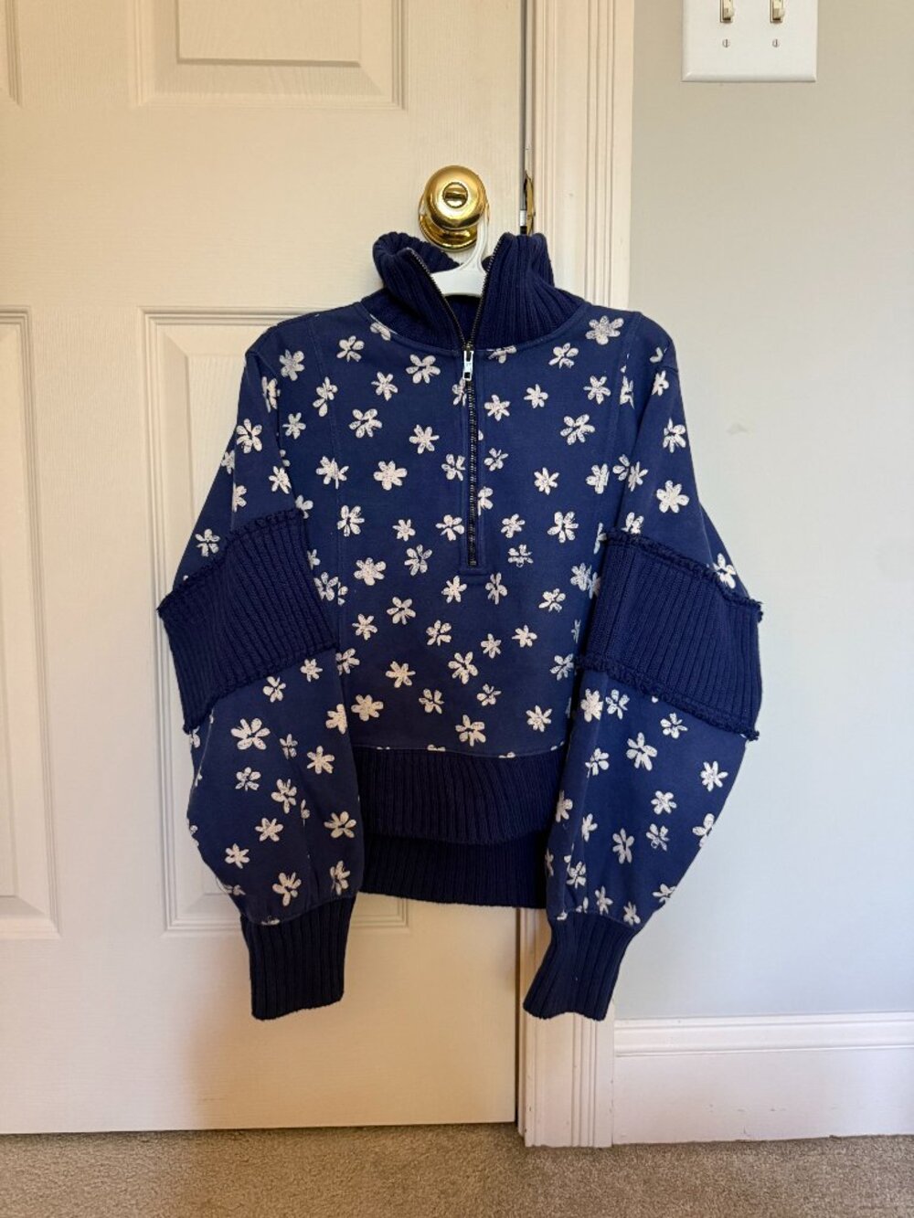 Anthropologie Navy Floral Half-Zip